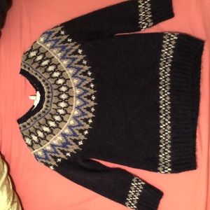Navy blue patterned fuzzy sweater
